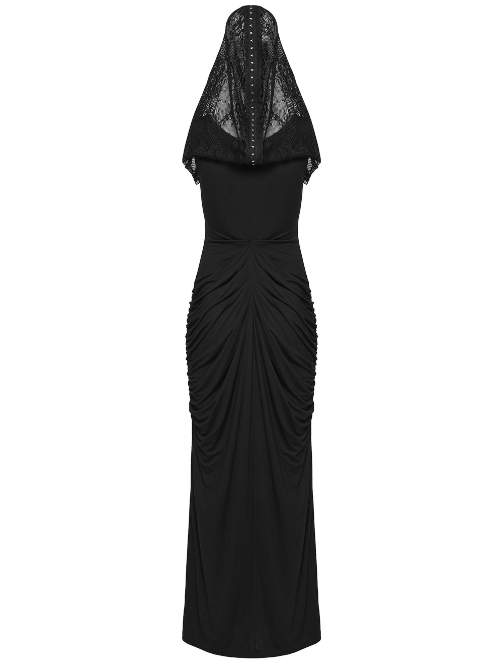 Women's Hooded Gothic Ruched Lace Evening Dress