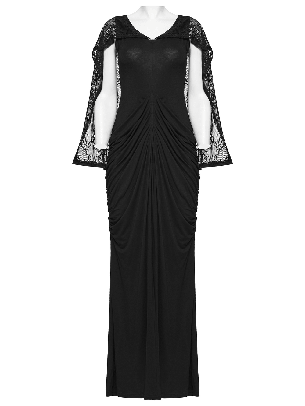 Women's Hooded Gothic Ruched Lace Evening Dress
