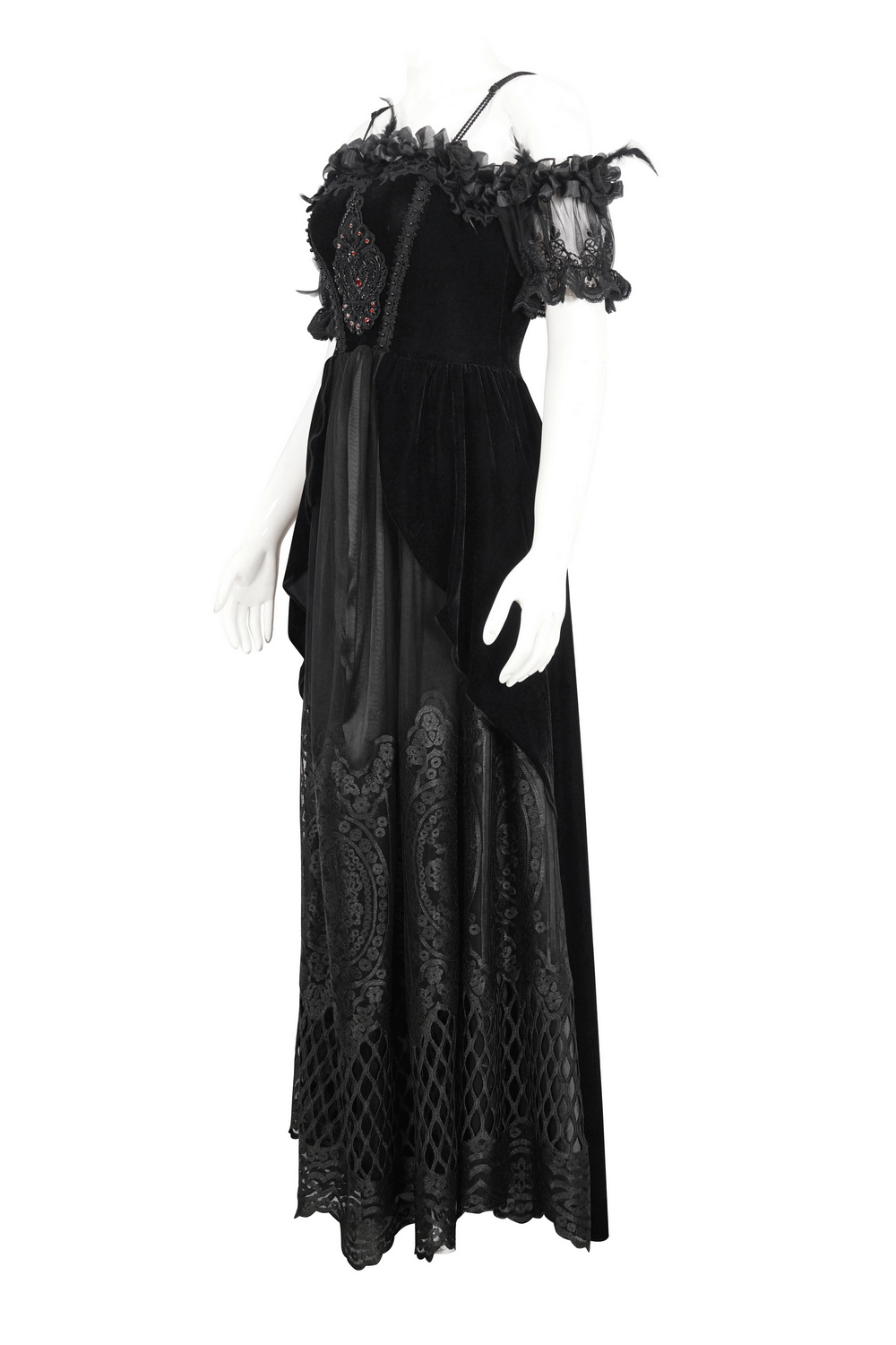Women's Lace Gorgeous Dress with Feather Short Sleeves