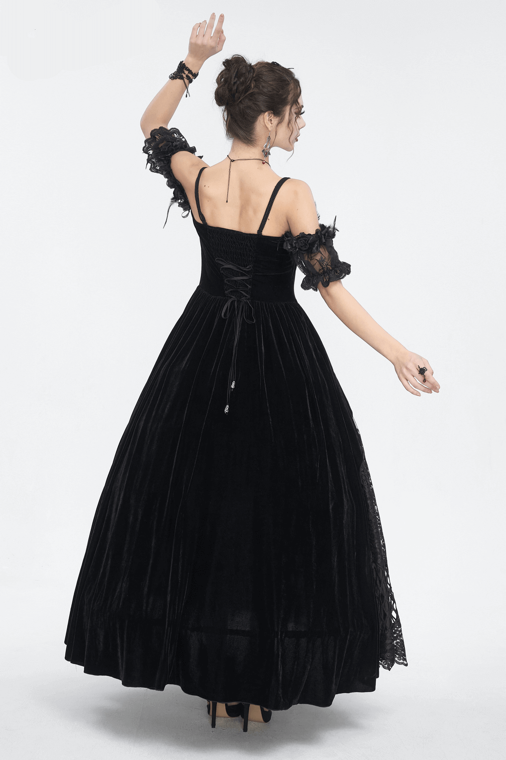 Women's Lace Gorgeous Dress with Feather Short Sleeves