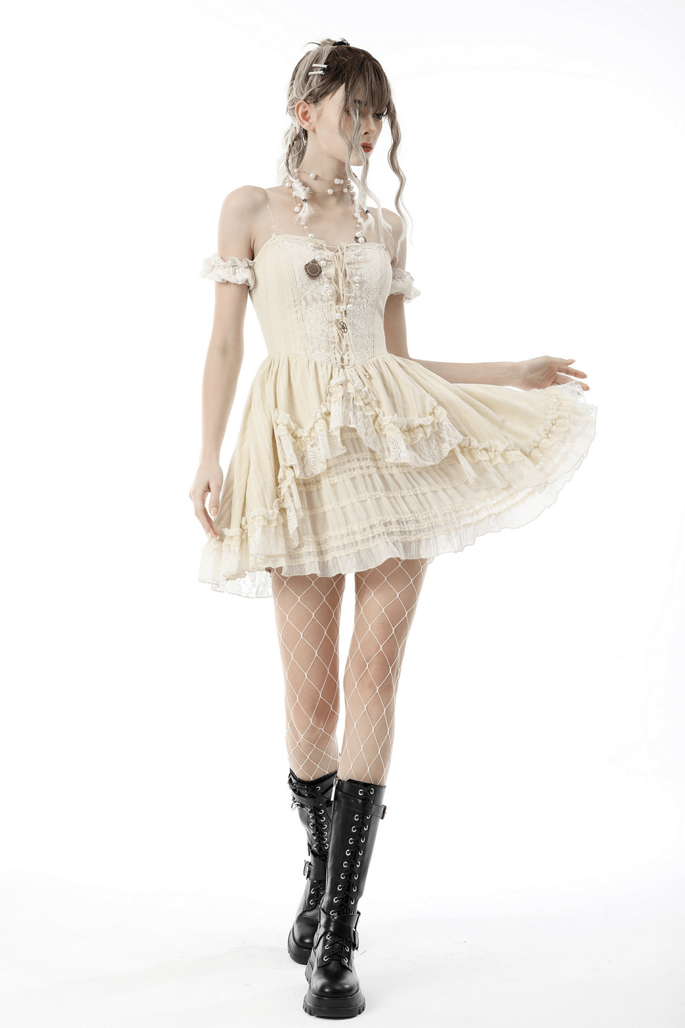 Women's Lace Mini Dress: Ruffled Layers And Floral Detail