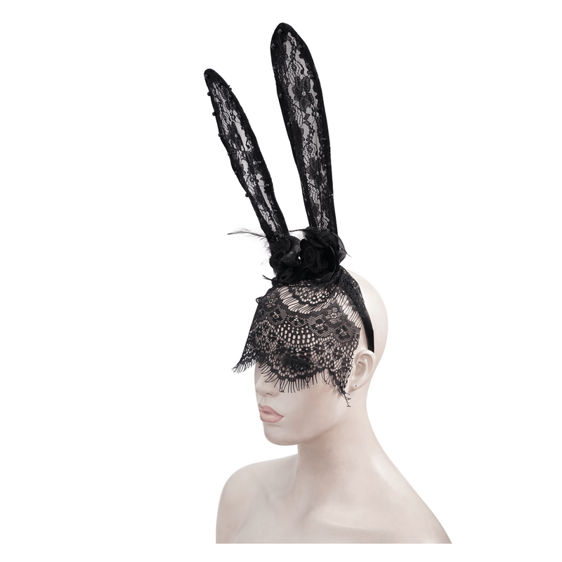 Women's Lace Rabbit Ears Headdress With Face Mask / Gothic Sexy Hair Accessories