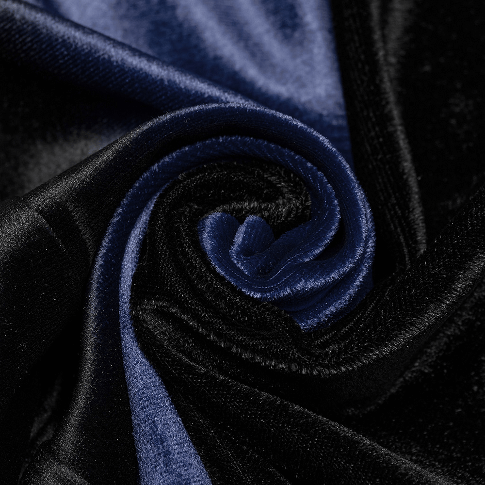 Women's Navy Velvet Flare Pants with Black Inserts