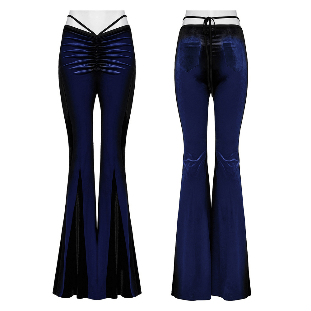Women's Navy Velvet Flare Pants with Black Inserts