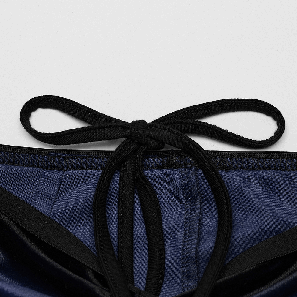 Women's Navy Velvet Flare Pants with Black Inserts