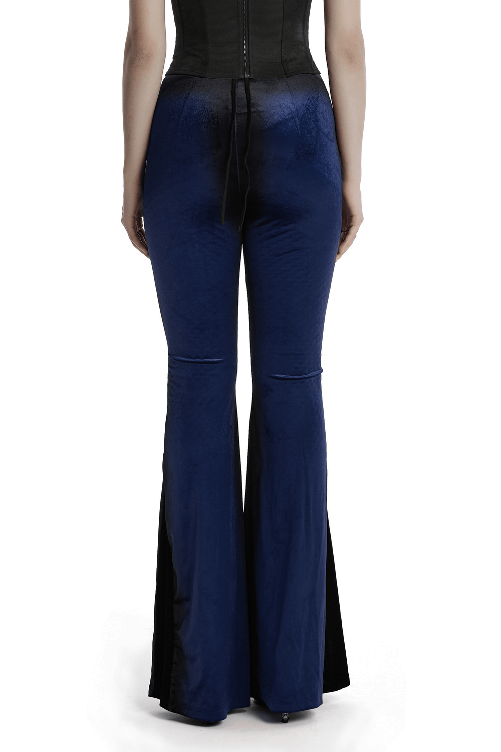 Women's Navy Velvet Flare Pants with Black Inserts