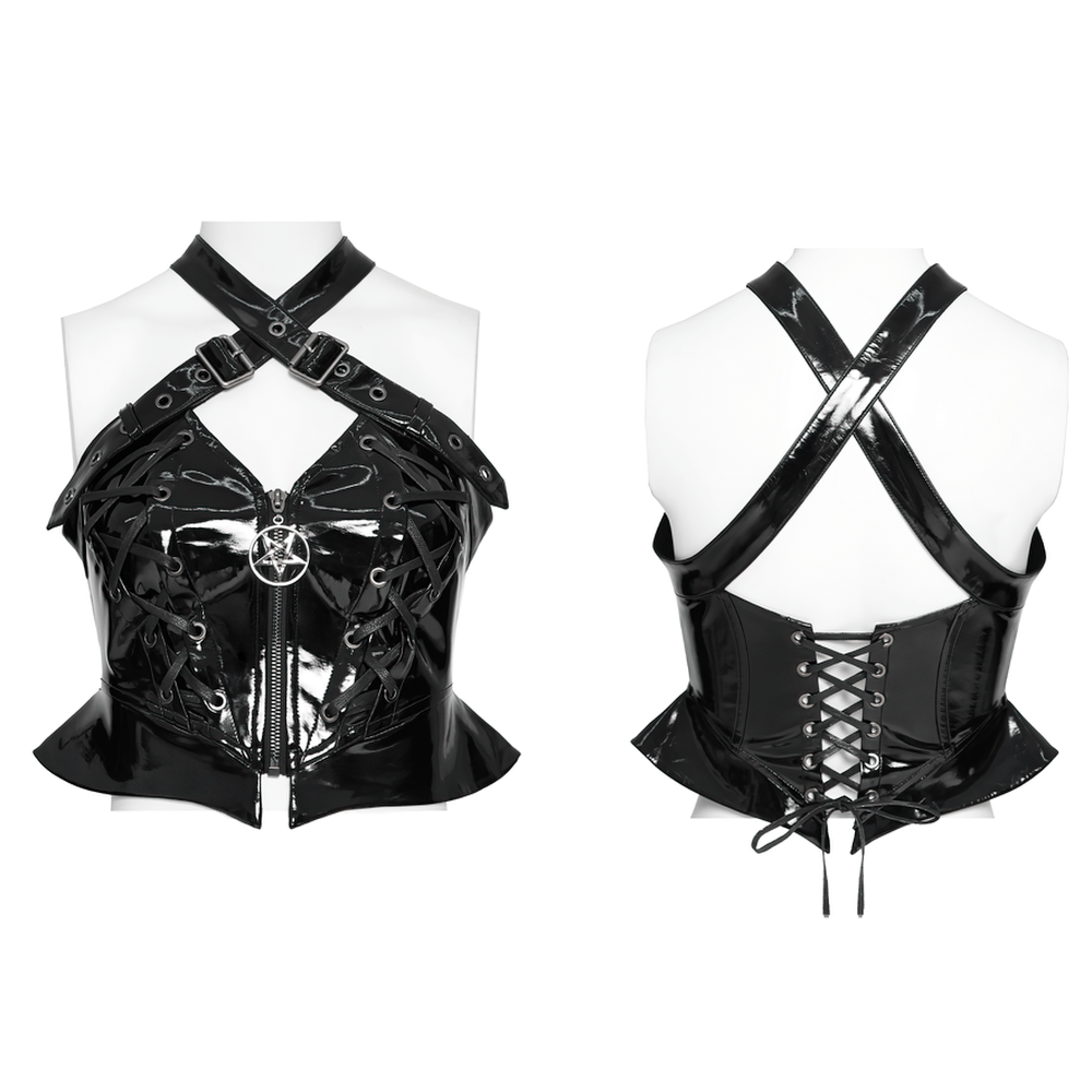 Women's Patent Gothic Harness Lace Up Corset Top