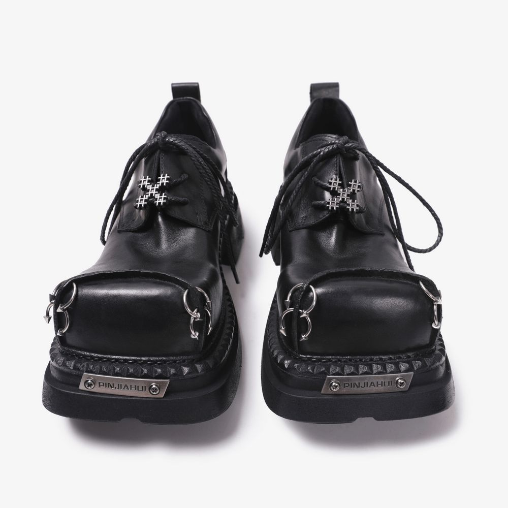 Women's Punk Derby Shoes with Metal Toe Hardware