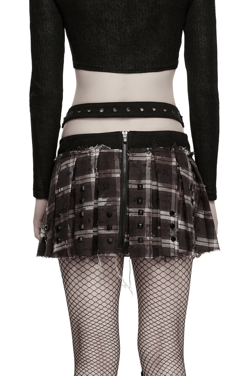 Women's Punk Plaid Mini Skirt with Studded Belt