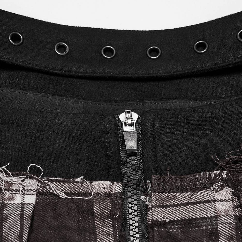 Women's Punk Plaid Mini Skirt with Studded Belt