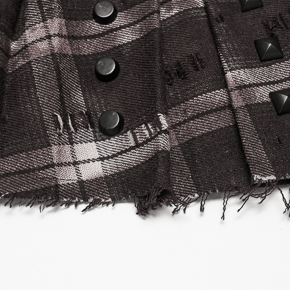 Women's Punk Plaid Mini Skirt with Studded Belt