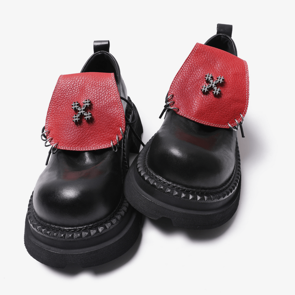 Women's Punk Platform Shoes with Red Flap Detail