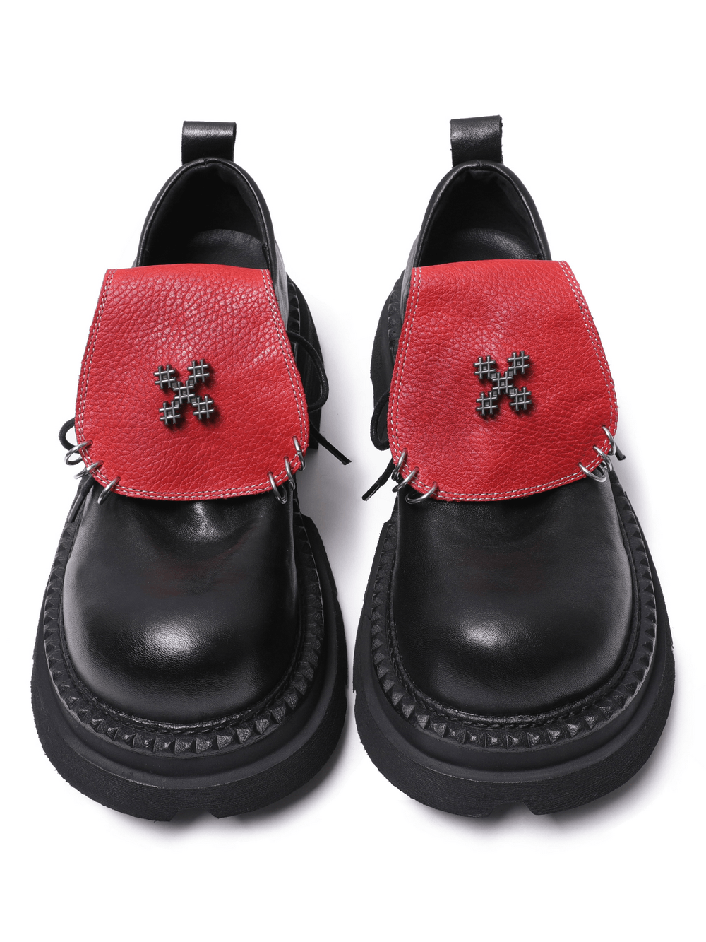 Women's Punk Platform Shoes with Red Flap Detail
