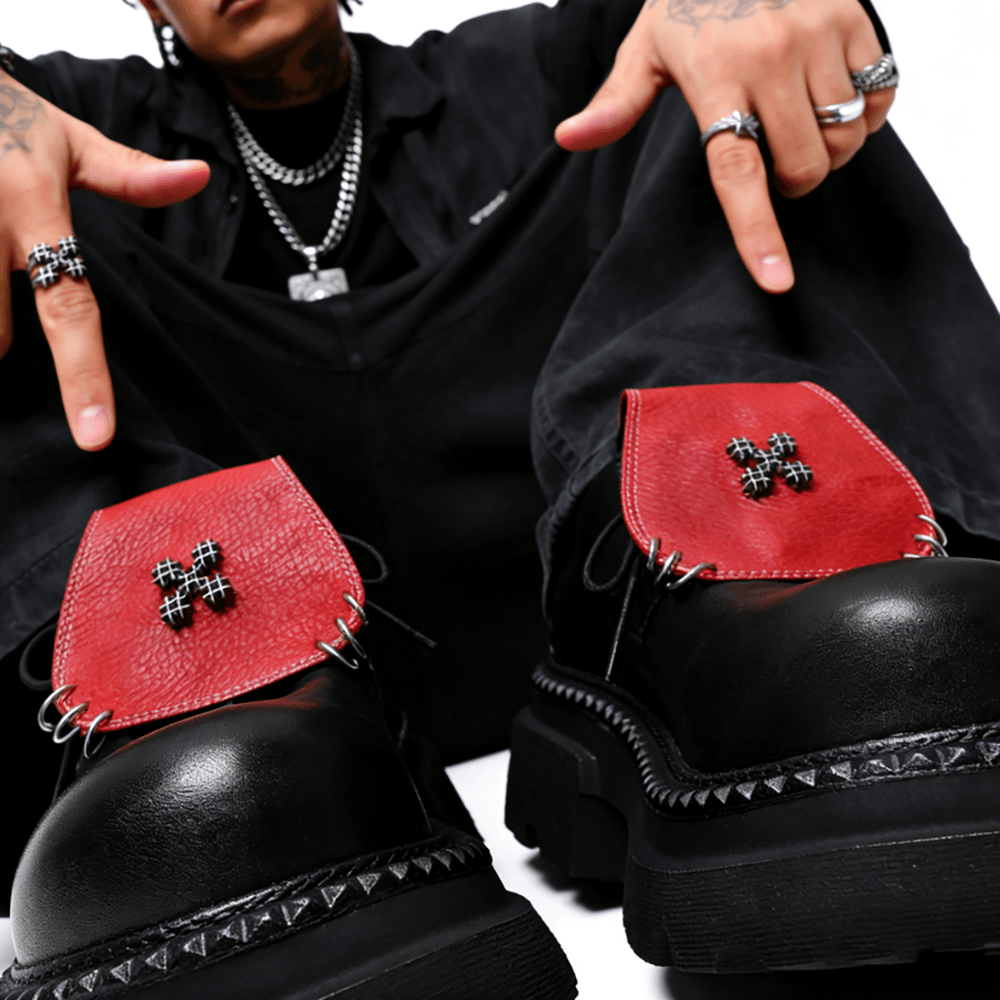 Women's Punk Platform Shoes with Red Flap Detail