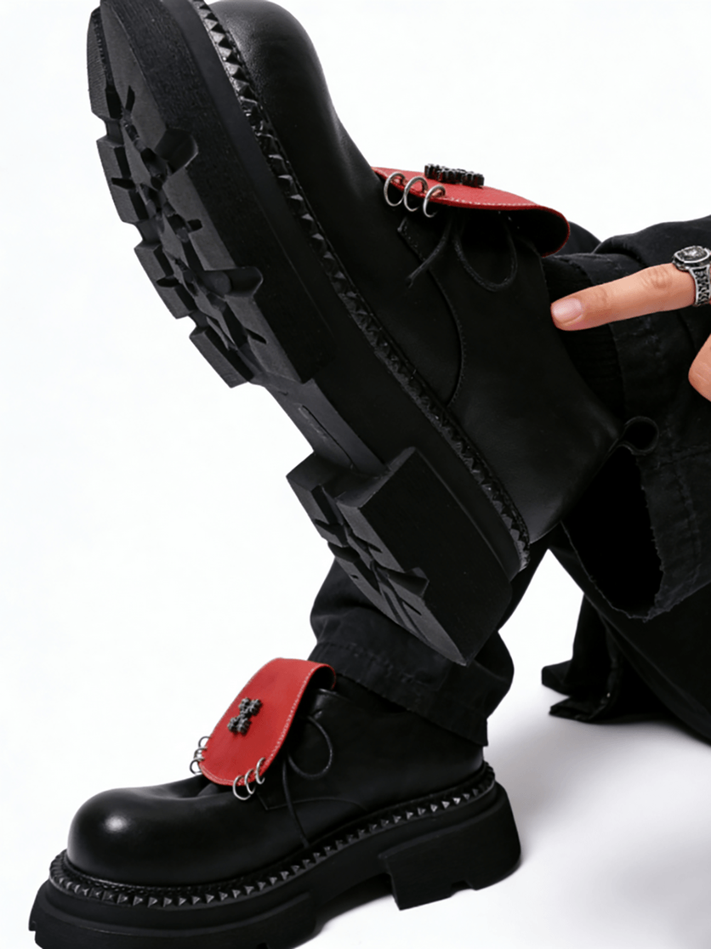 Women's Punk Platform Shoes with Red Flap Detail
