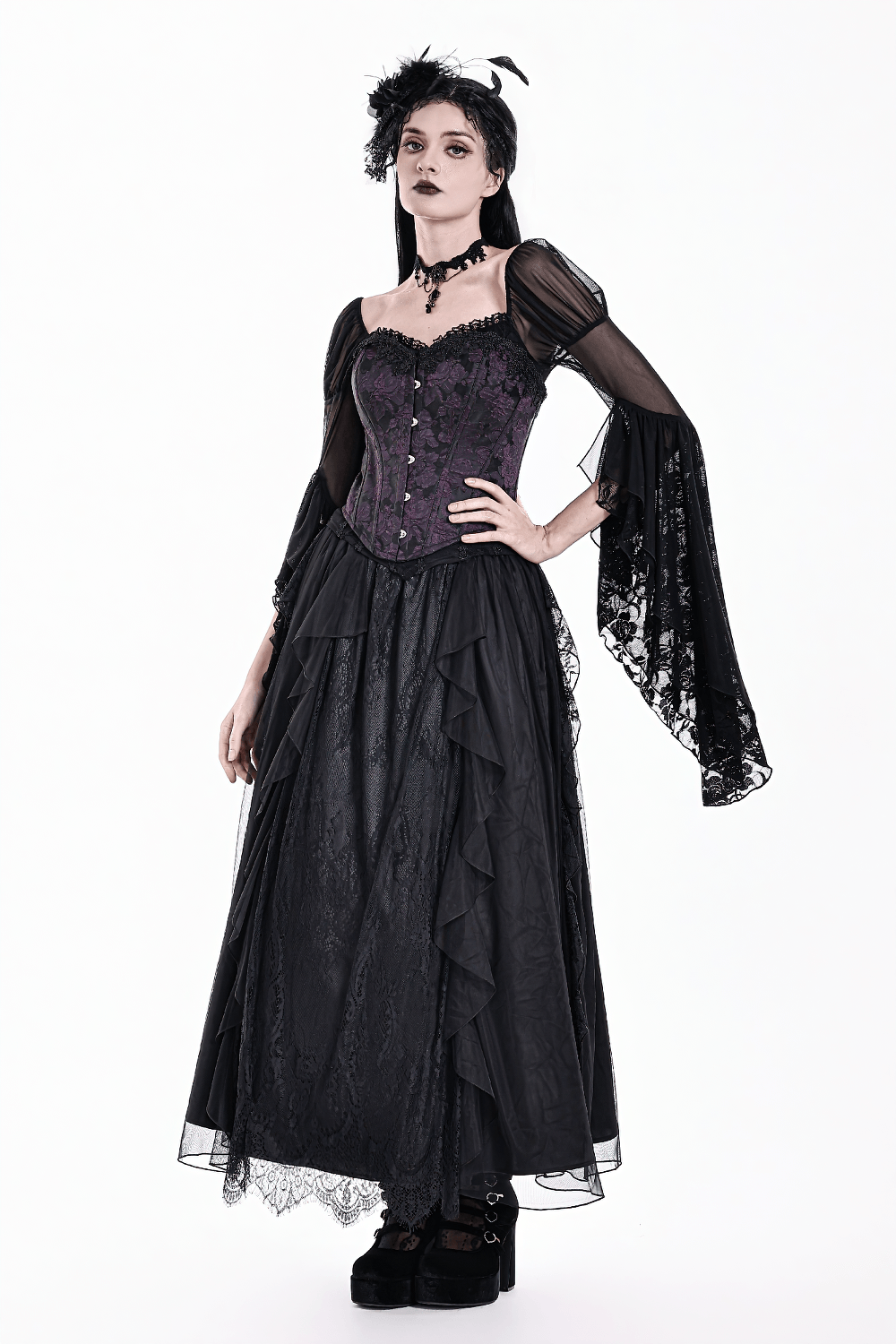 Women's Purple Gothic Jacquard Overbust Corset