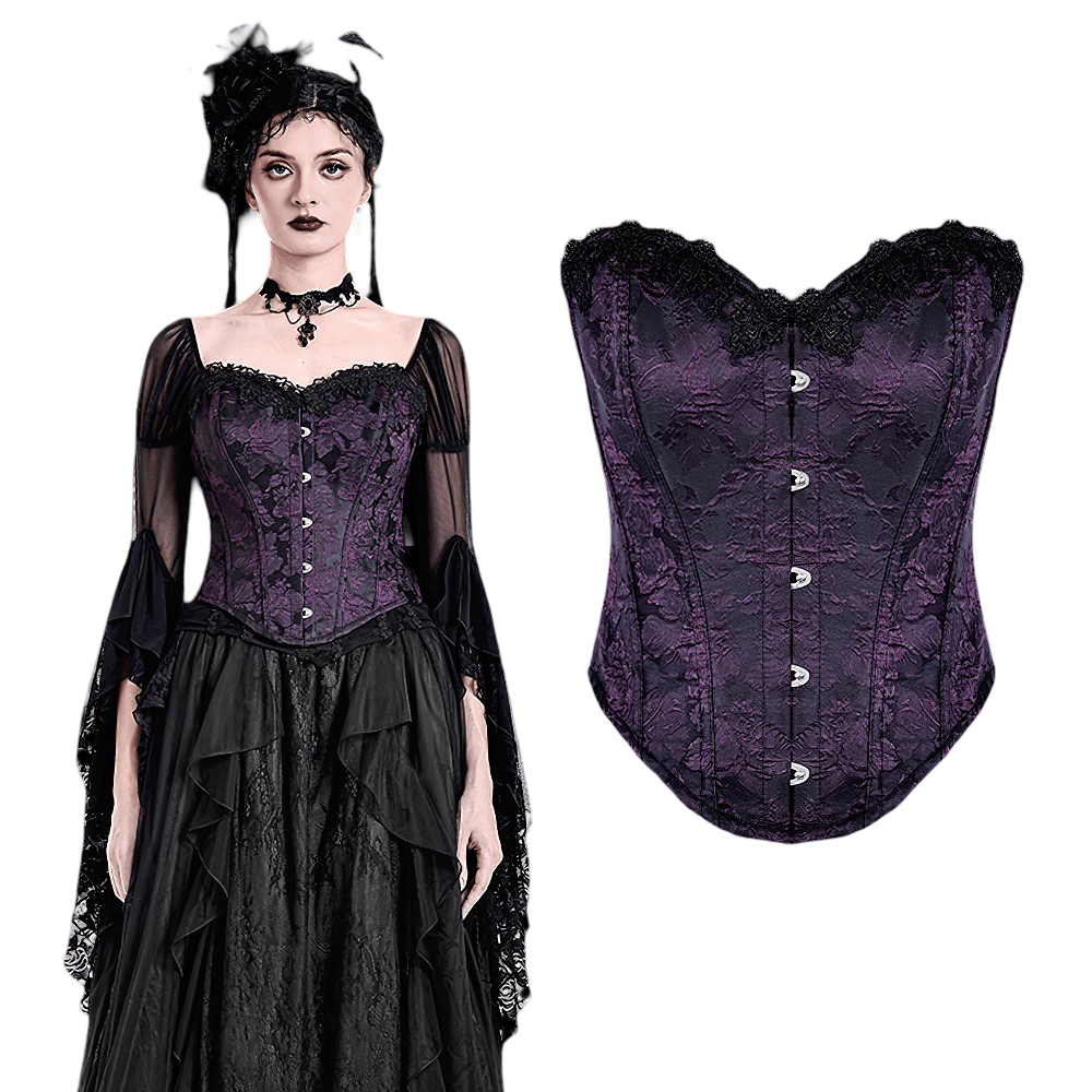 Women's Purple Gothic Jacquard Overbust Corset