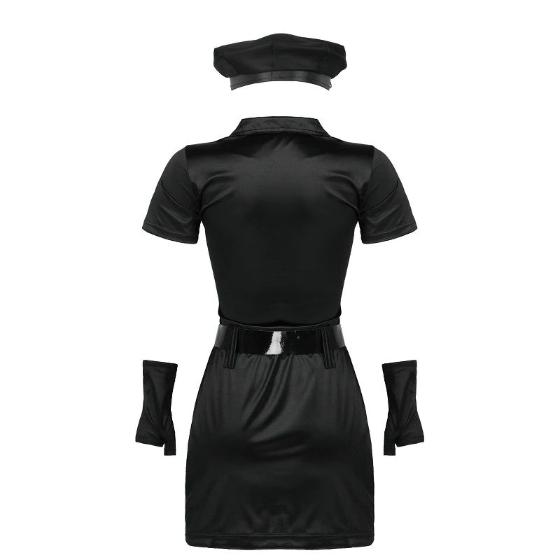 Women's Sexy Police Officer Costume / Mini Dress with Hat and Badge Cuffs