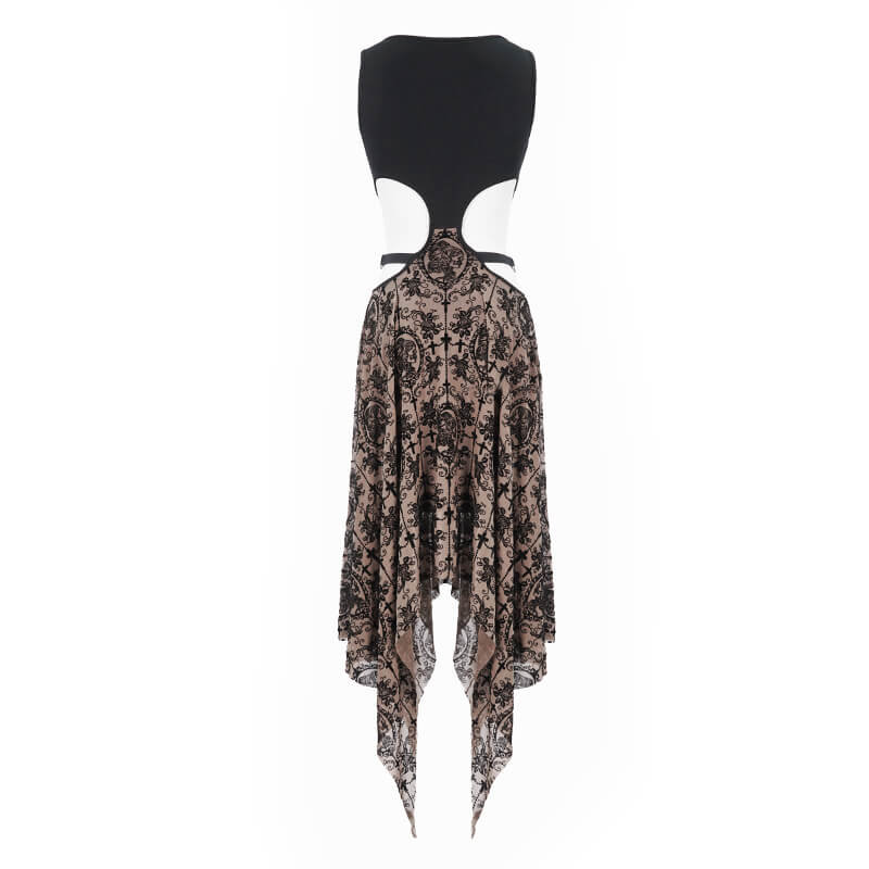 Women's Sexy Sleeveless Vintage Pattern Irregular Dress / Gothic Dress With Metal Hearts on Straps