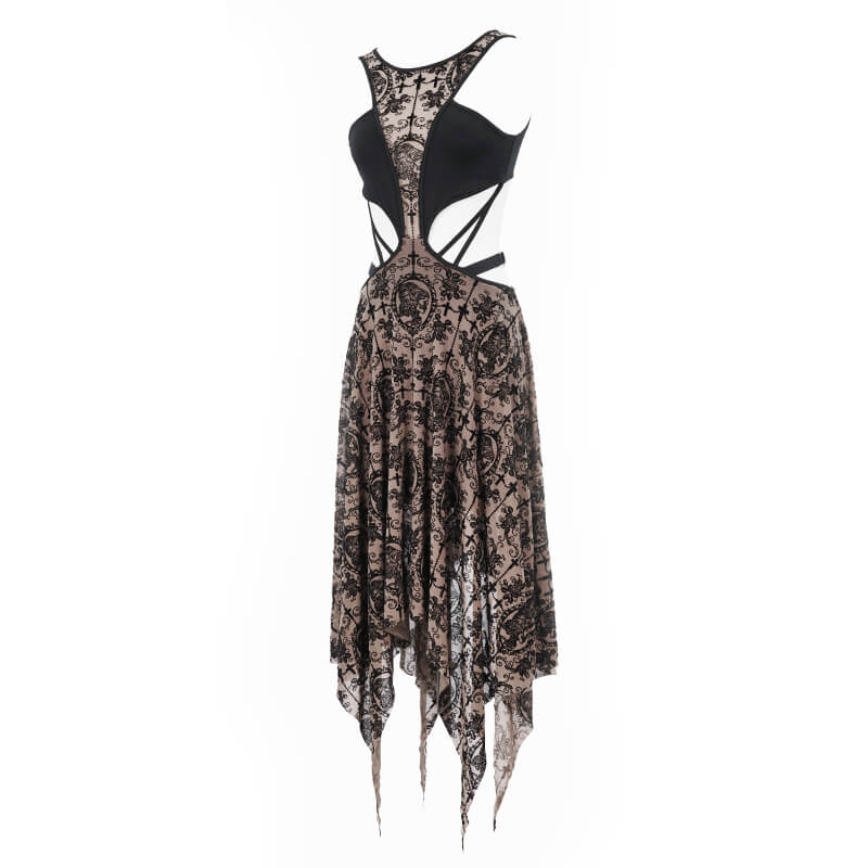 Women's Sexy Sleeveless Vintage Pattern Irregular Dress / Gothic Dress With Metal Hearts on Straps