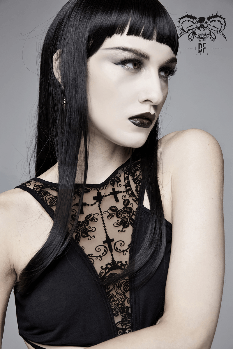 Women's Sexy Sleeveless Vintage Pattern Irregular Dress / Gothic Dress With Metal Hearts on Straps