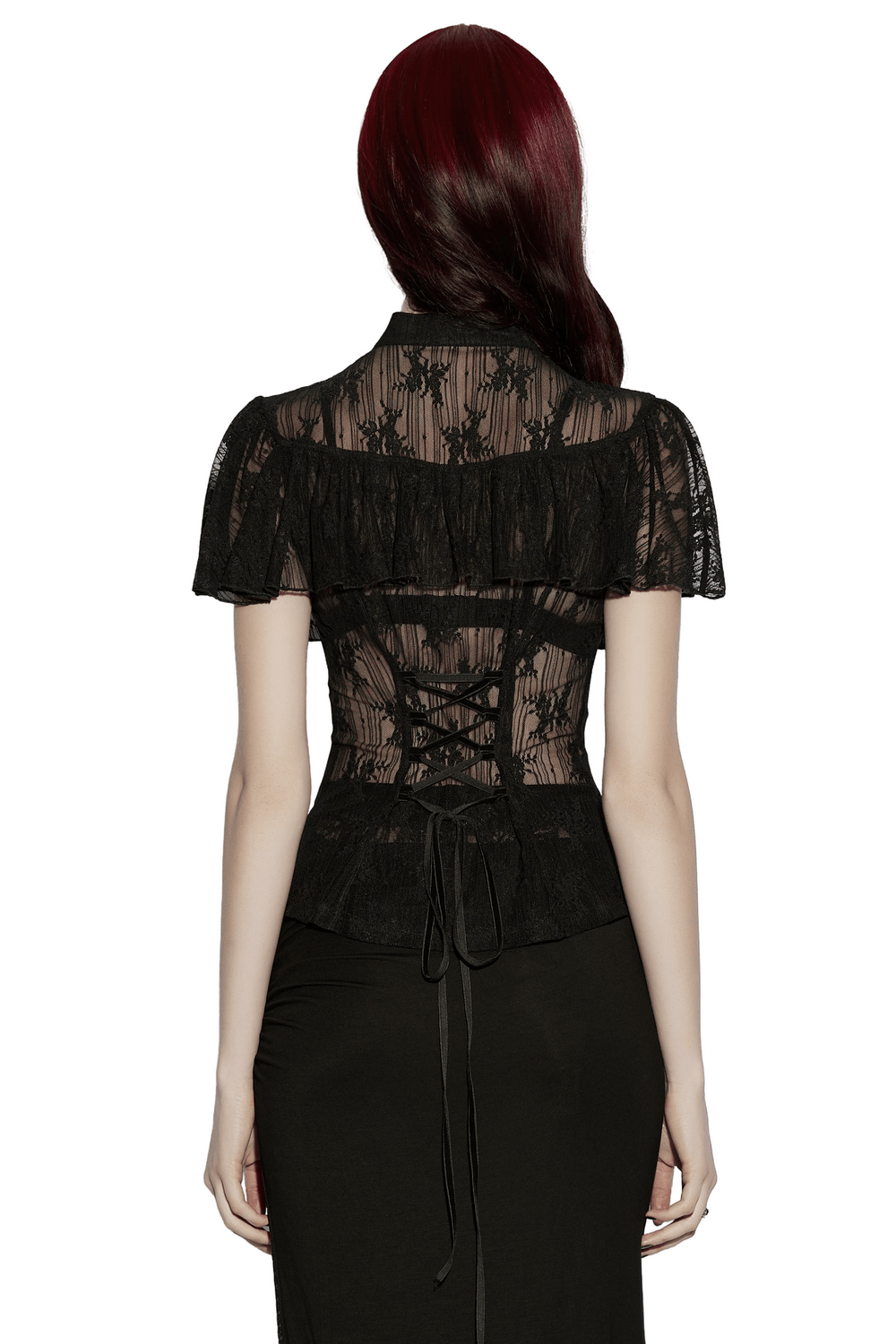 Women's Sheer Gothic Lace Up Waist Blouse Top