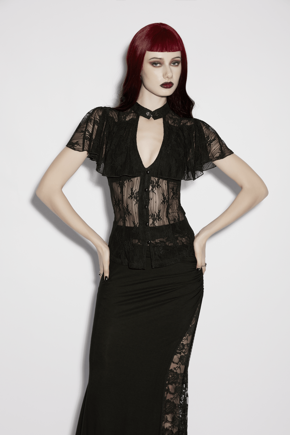 Women's Sheer Gothic Lace Up Waist Blouse Top