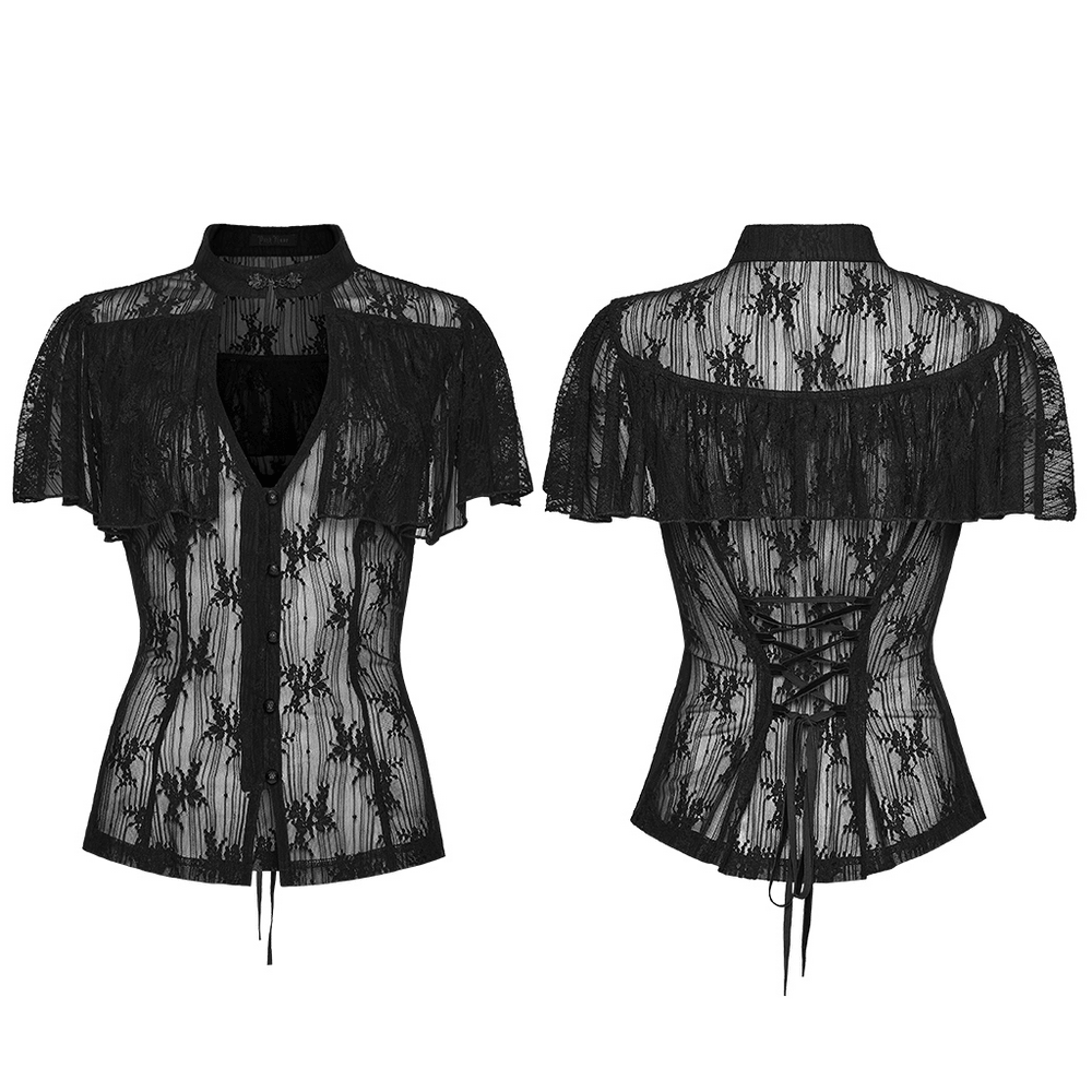 Women's Sheer Gothic Lace Up Waist Blouse Top