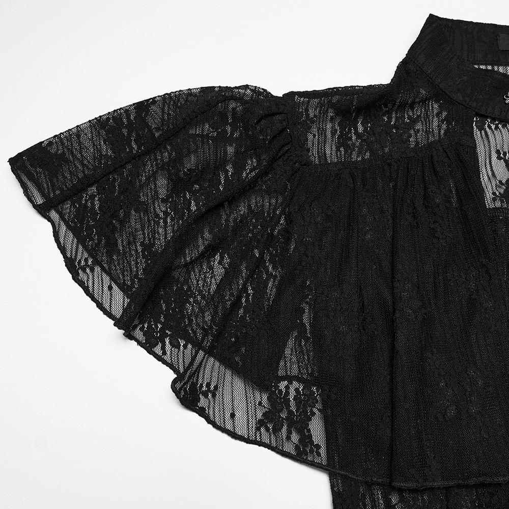Women's Sheer Gothic Lace Up Waist Blouse Top