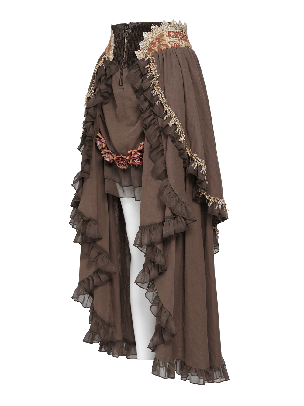 Women's Steampunk High-Low Skirt with Ruffled Trim