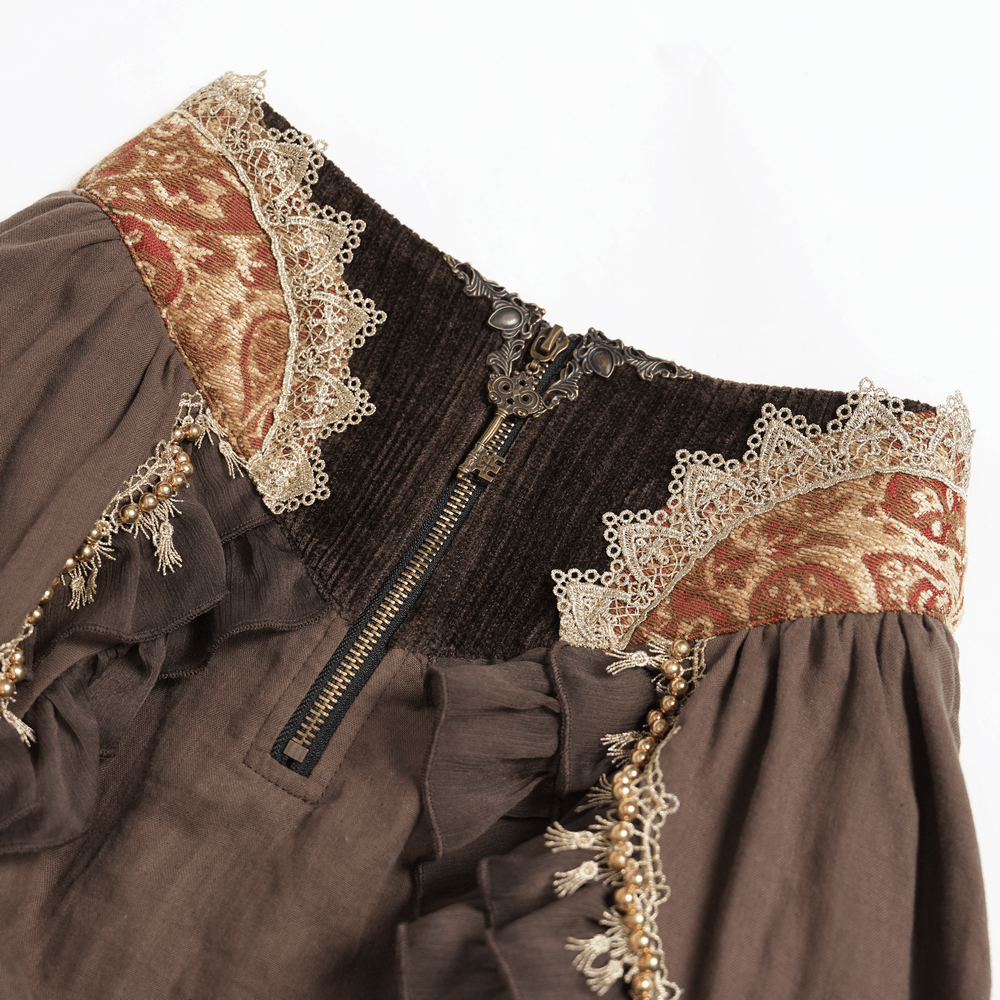 Women's Steampunk High-Low Skirt with Ruffled Trim