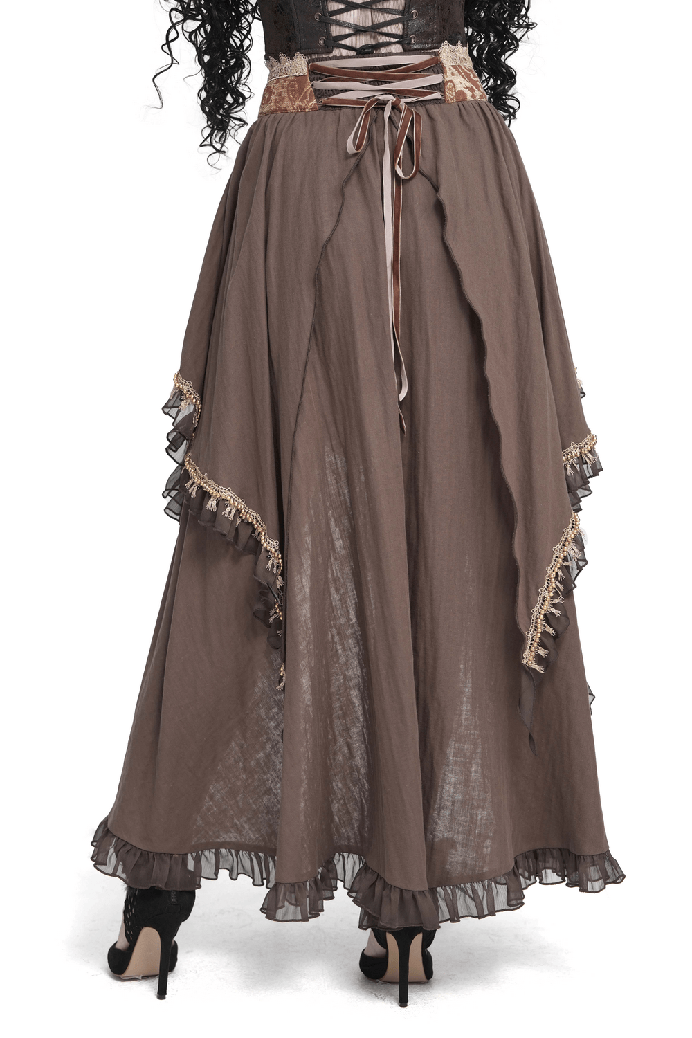Women's Steampunk High-Low Skirt with Ruffled Trim