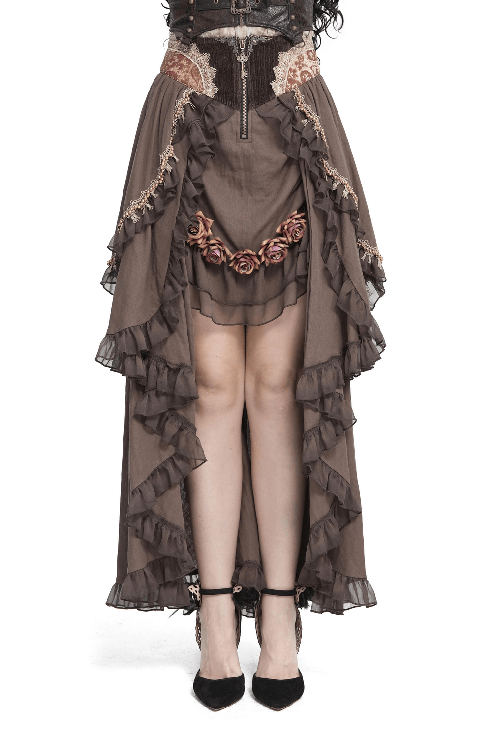 Women's Steampunk High-Low Skirt with Ruffled Trim