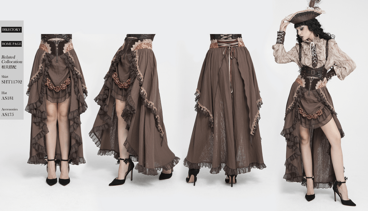 Women's Steampunk High-Low Skirt with Ruffled Trim