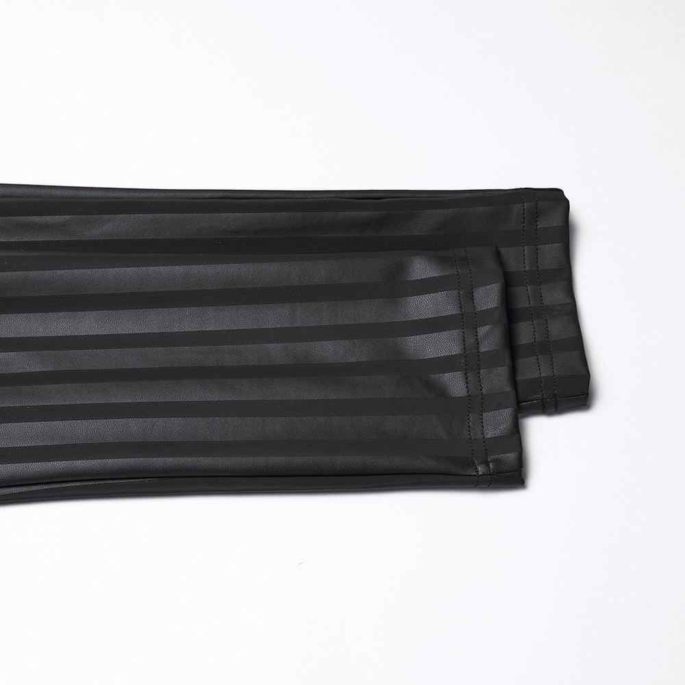 Women's Striped Leggings with Buckle Straps and Pockets