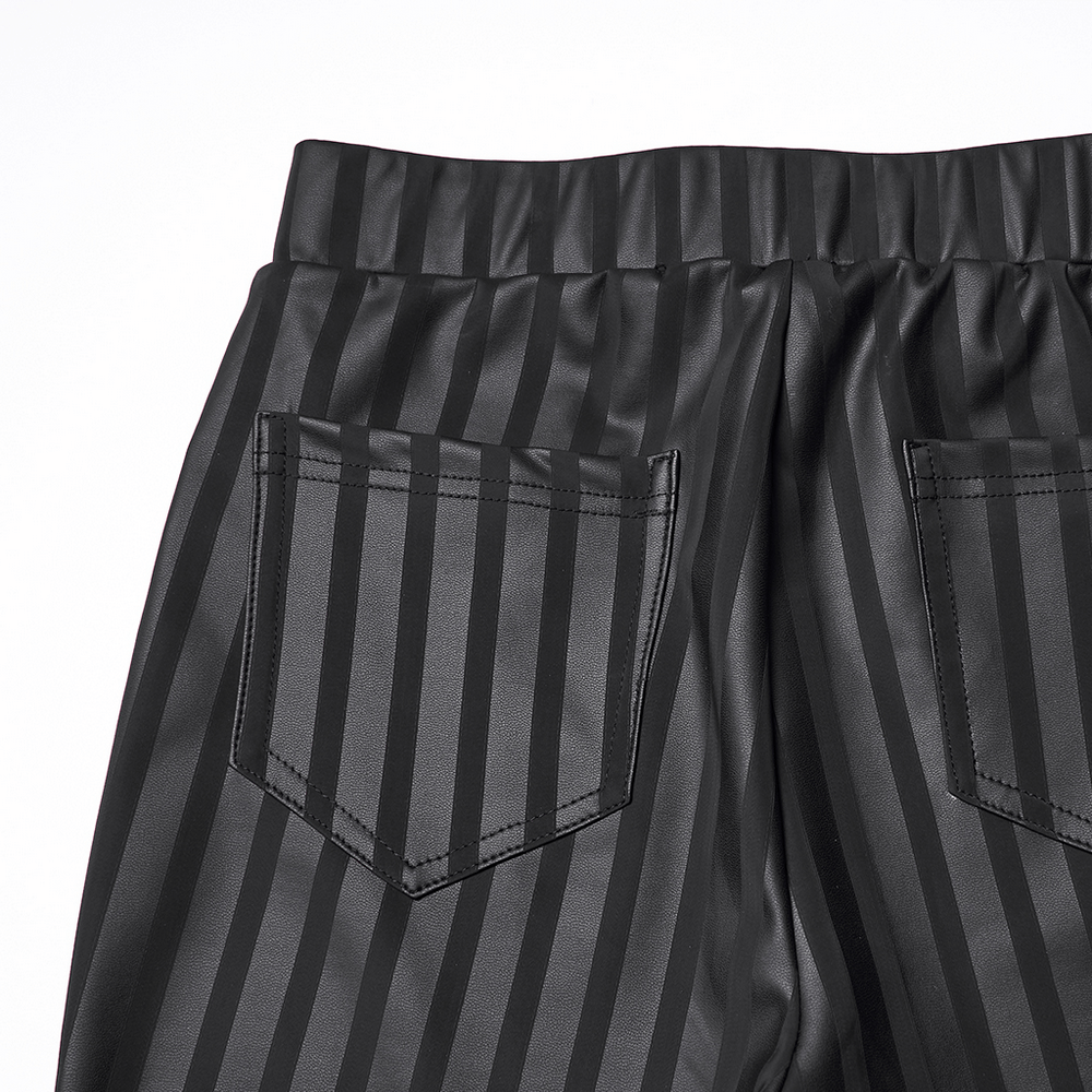 Women's Striped Leggings with Buckle Straps and Pockets