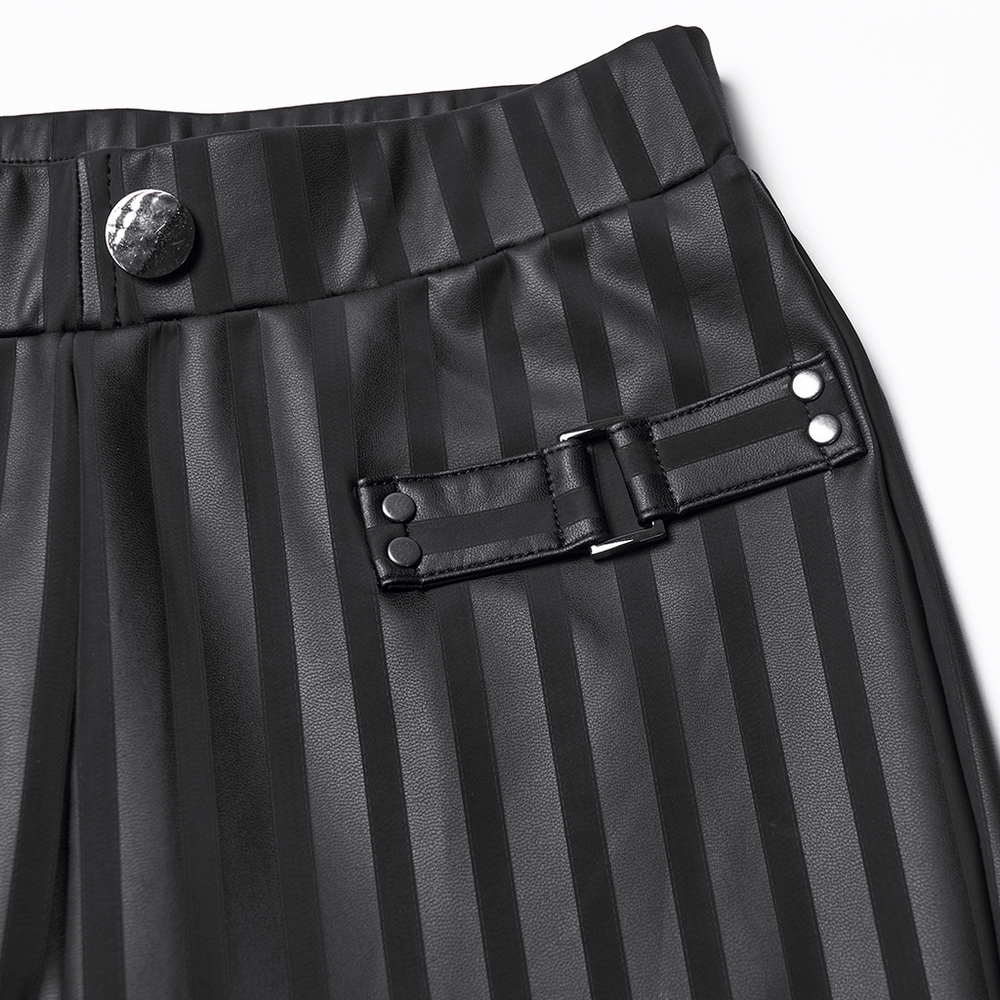 Women's Striped Leggings with Buckle Straps and Pockets