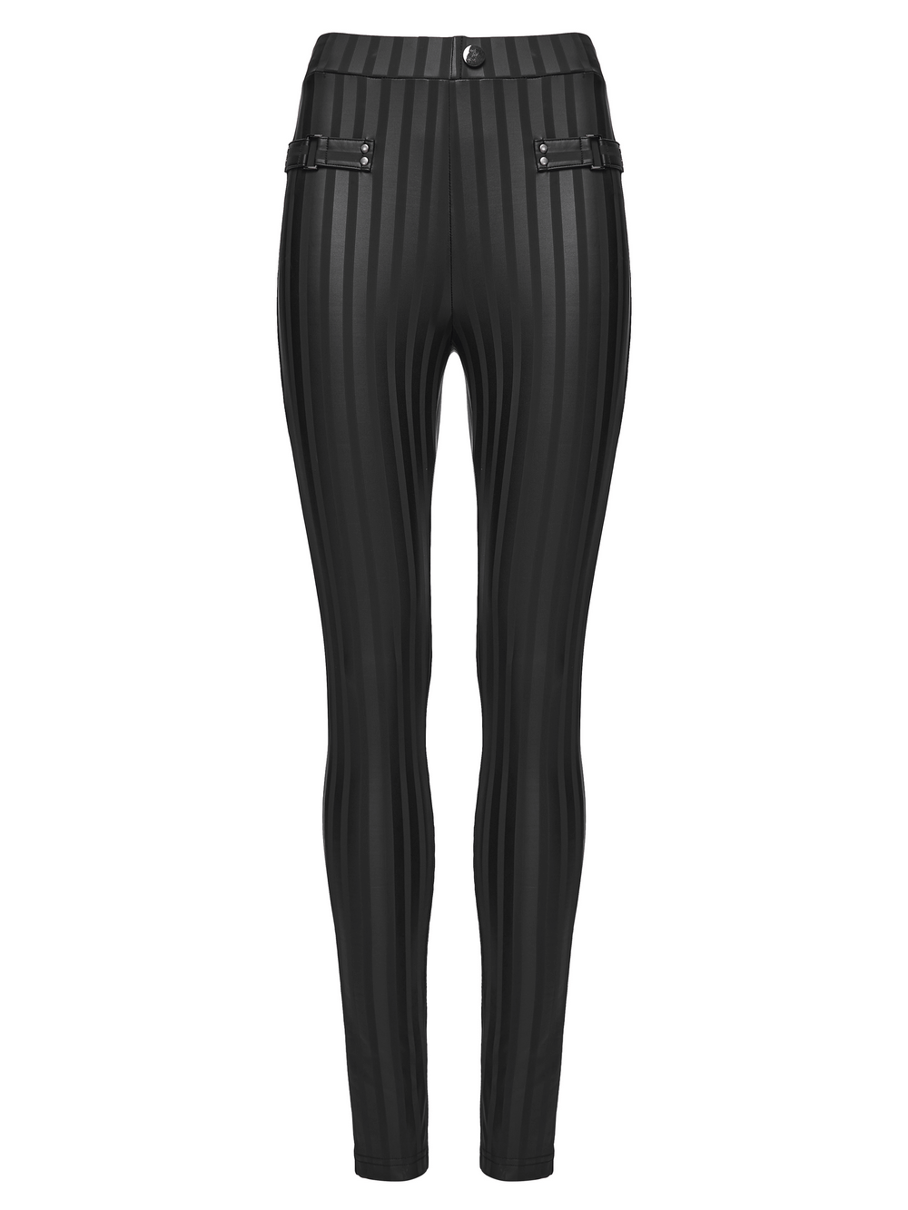 Women's Striped Leggings with Buckle Straps and Pockets