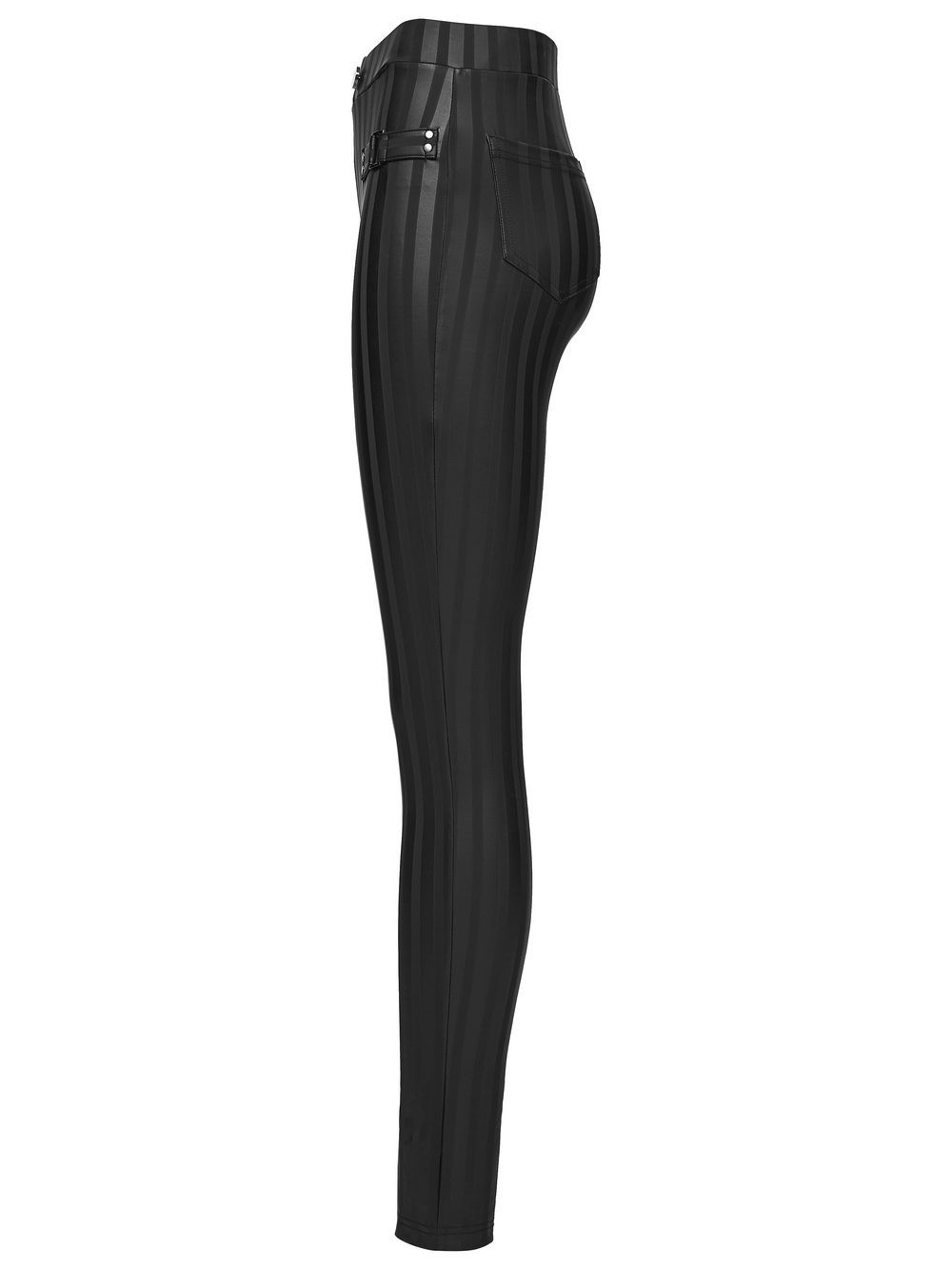 Women's Striped Leggings with Buckle Straps and Pockets
