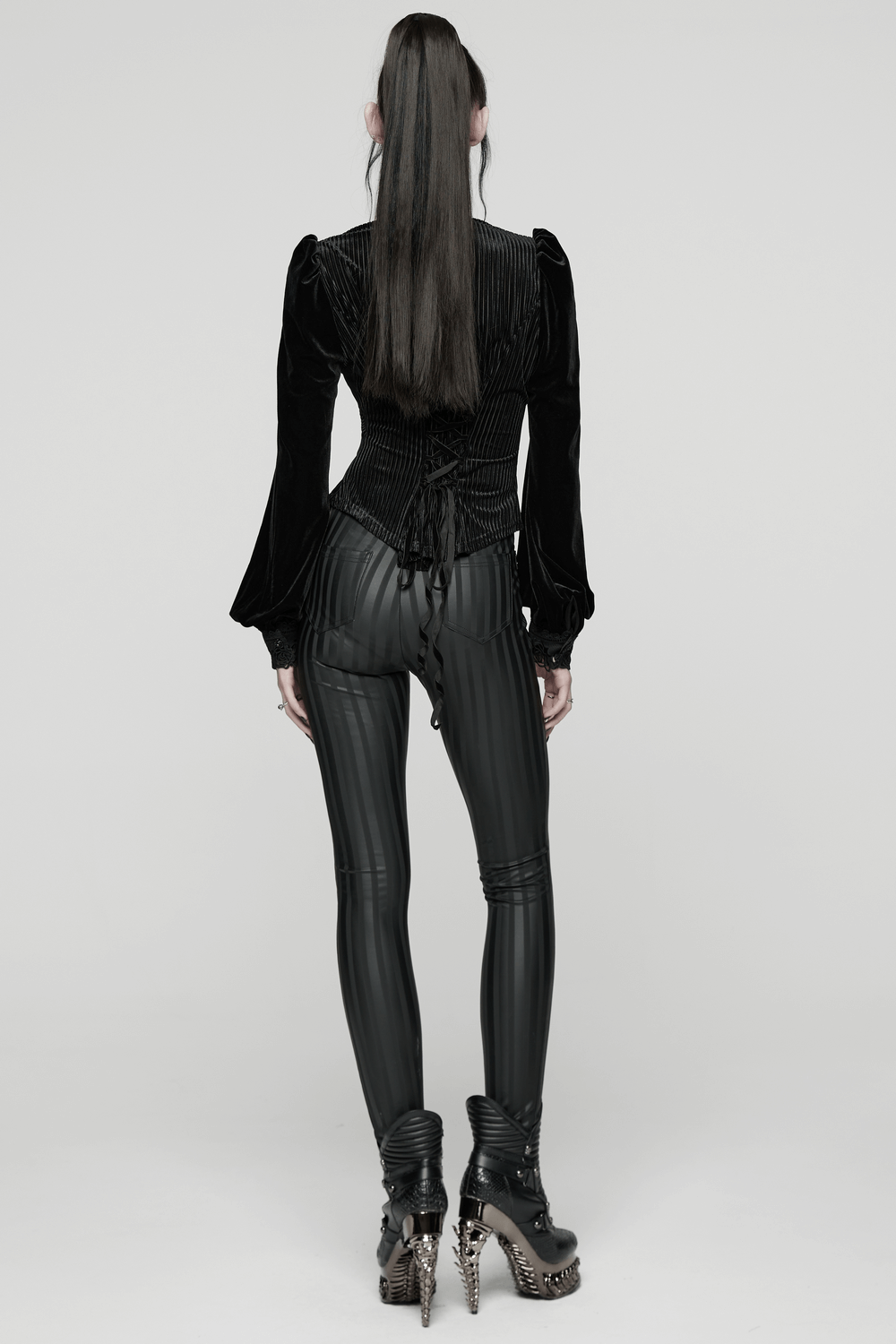 Women's Striped Leggings with Buckle Straps and Pockets
