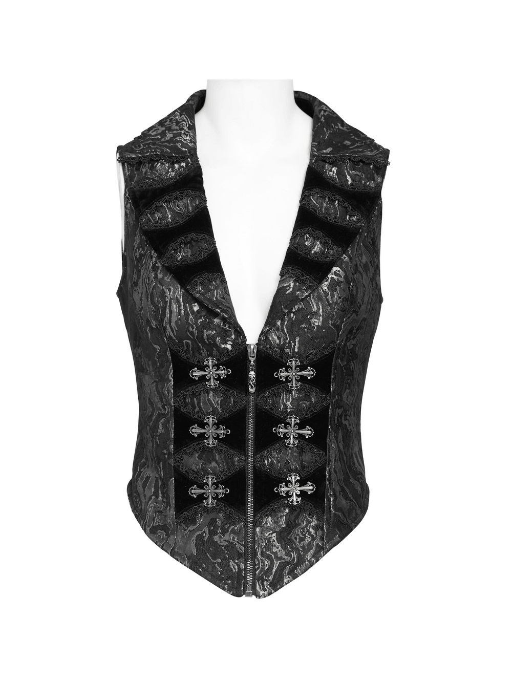 Women's Victorian Brocade Waistcoat with Cross Details