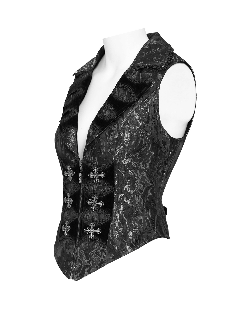 Women's Victorian Brocade Waistcoat with Cross Details