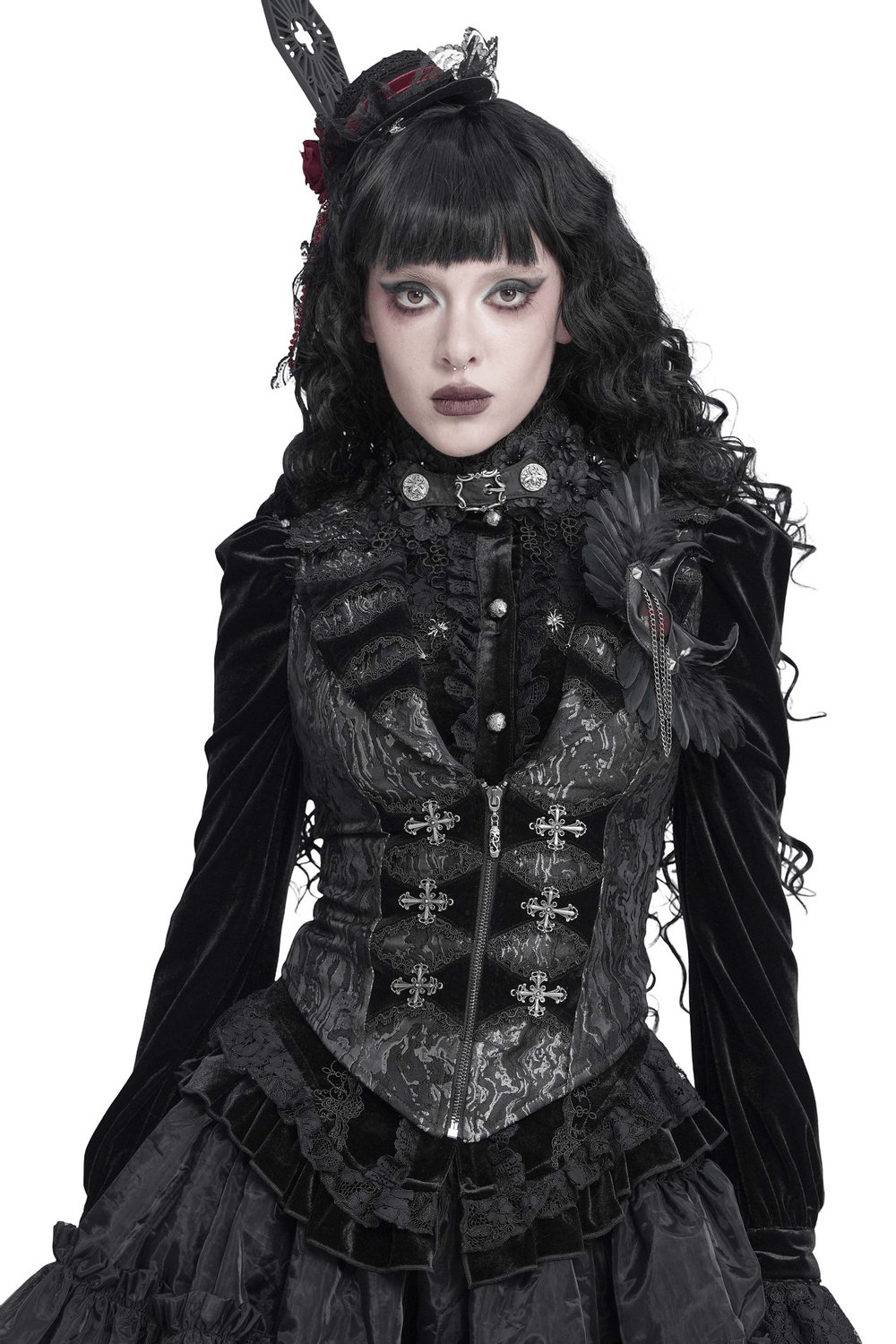 Women's Victorian Brocade Waistcoat with Cross Details