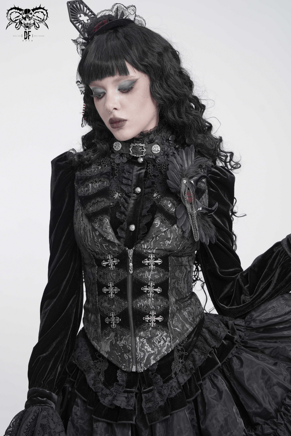 Women's Victorian Brocade Waistcoat with Cross Details