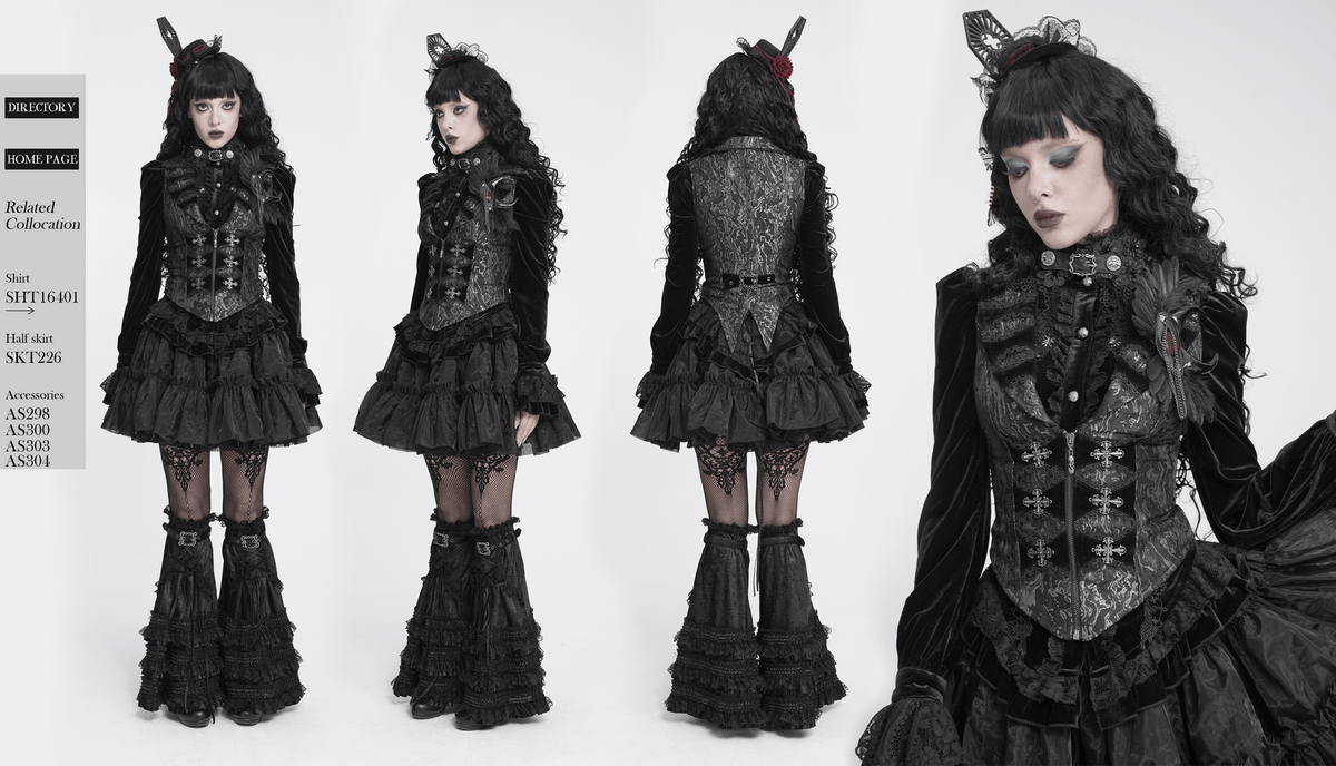 Women's Victorian Brocade Waistcoat with Cross Details