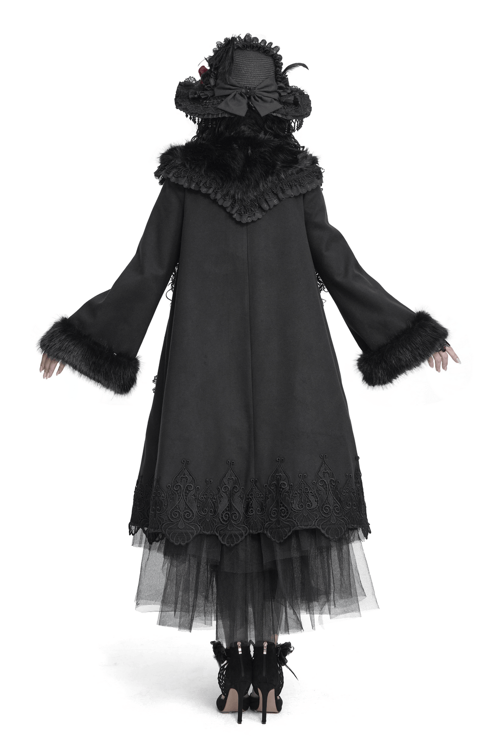 Women's Victorian Gothic Faux Fur Trim Long Coat