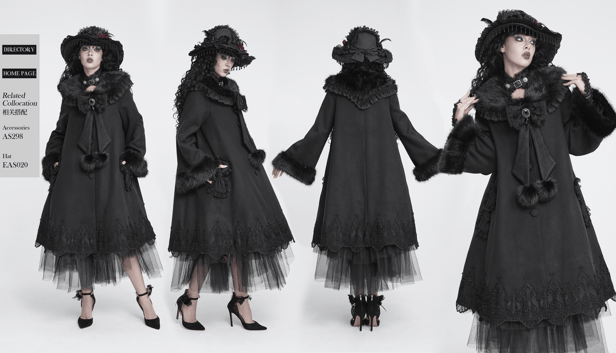 Women's Victorian Gothic Faux Fur Trim Long Coat