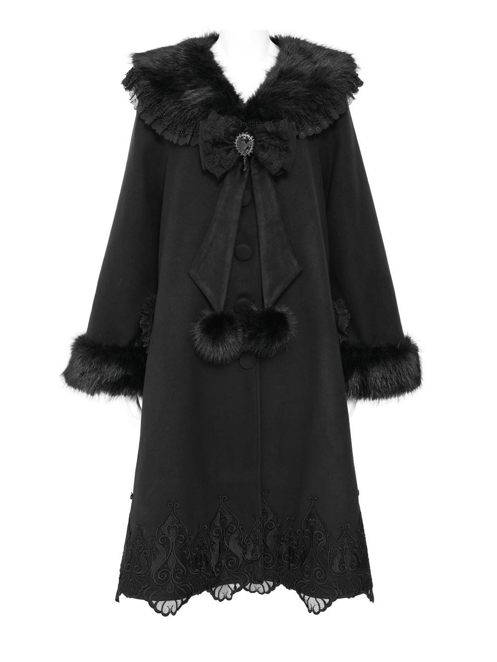 Women's Victorian Gothic Faux Fur Trim Long Coat