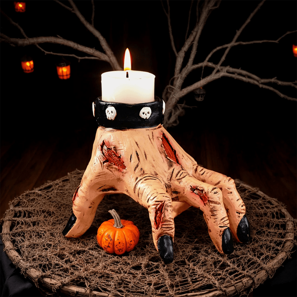 Zombie Hand Candle Holder with Gothic Skull Cuff